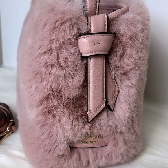 NWT Kate Spade Knott Faux Fur Mini Crossbody Tote Purse/Pink/Faux Fur - Picture 3 of 10